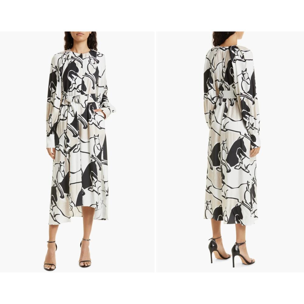 Ted Baker Sydnei Horse Print Long Sleeve Shirtdress Size 2 NEW‎ No Belt